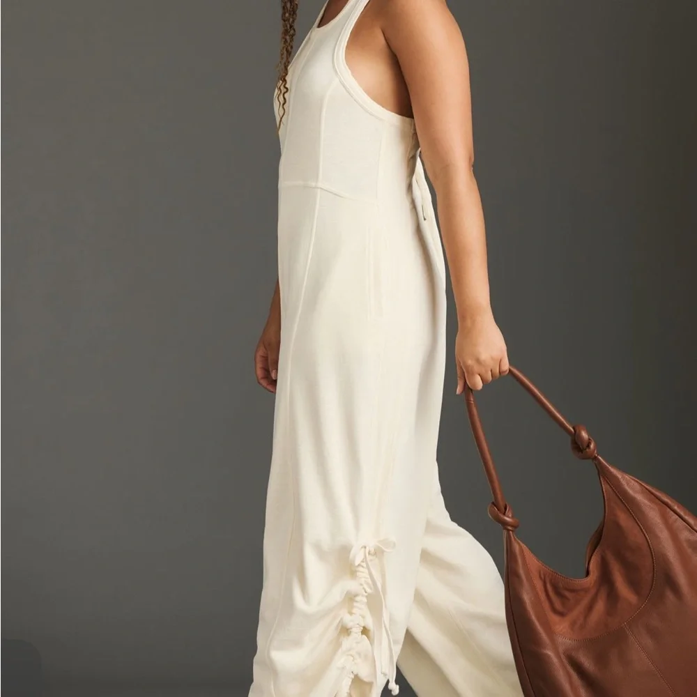 Anthropologie daily practice horizon wide leg knit Jumpsuit in pearl - Picture 3 of 13